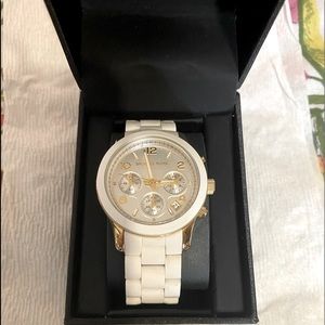 Michael Kors MK5145 Women's Chronograph White Silicone & Gold Steel Watch
